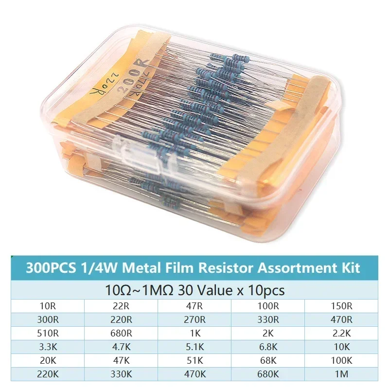 Resistor Kit 1 4W - 300/600PCS 30Values 1/4W Metal Film Resistor