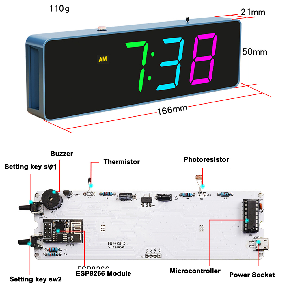 ESP8266 IoT Colorful WiFi Cloc - огляд і ціна Diy Electronics Components Kit