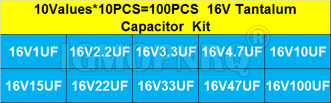 100PCS 10Value*10Pcs 16V Tanta - огляд і ціна Capacitor Kit Assortment